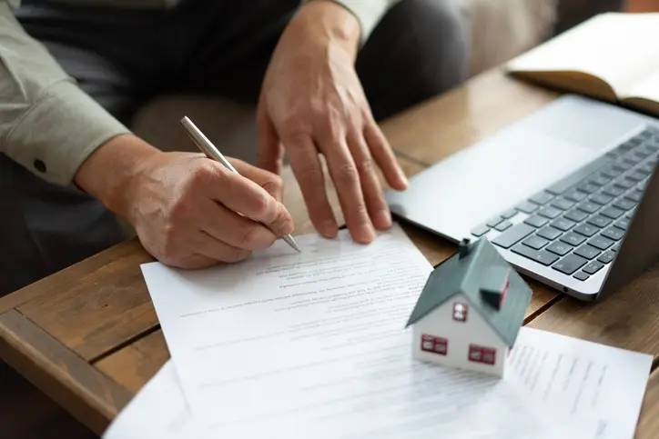 Persona firmando un contrato de vivienda