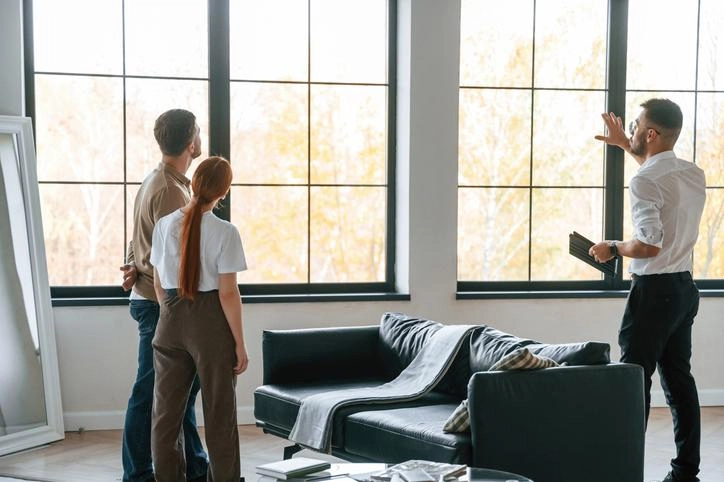 Vendedor inmobiliario y pareja