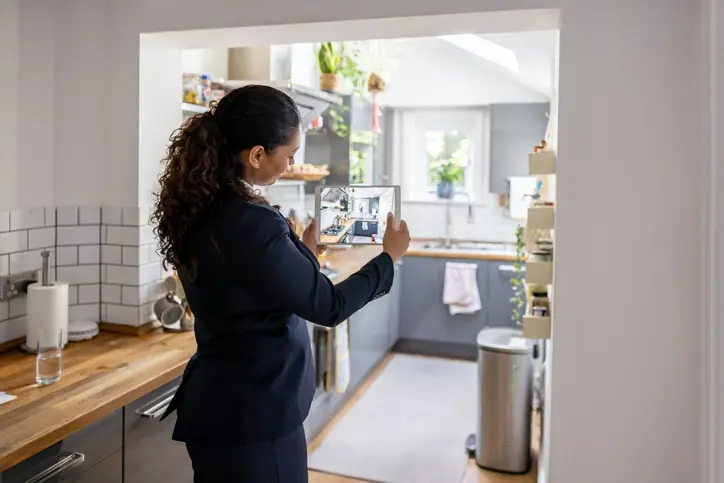 Mujer tomando fotos a un inmueble