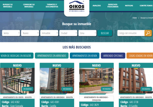 Vista previa del portal online de OIKOS Inmobiliaria